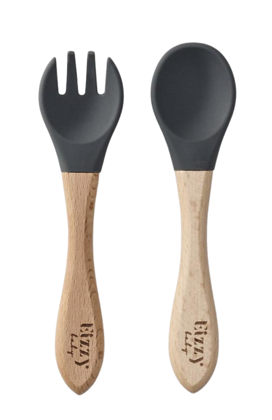 Bamboo Spoon and Fork Set (Dark Grey)